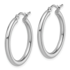 10k White Gold Polished 2.5mm Lightweight Tube Hoop Earrings