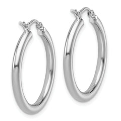 10k White Gold Polished 2.5mm Lightweight Tube Hoop Earrings
