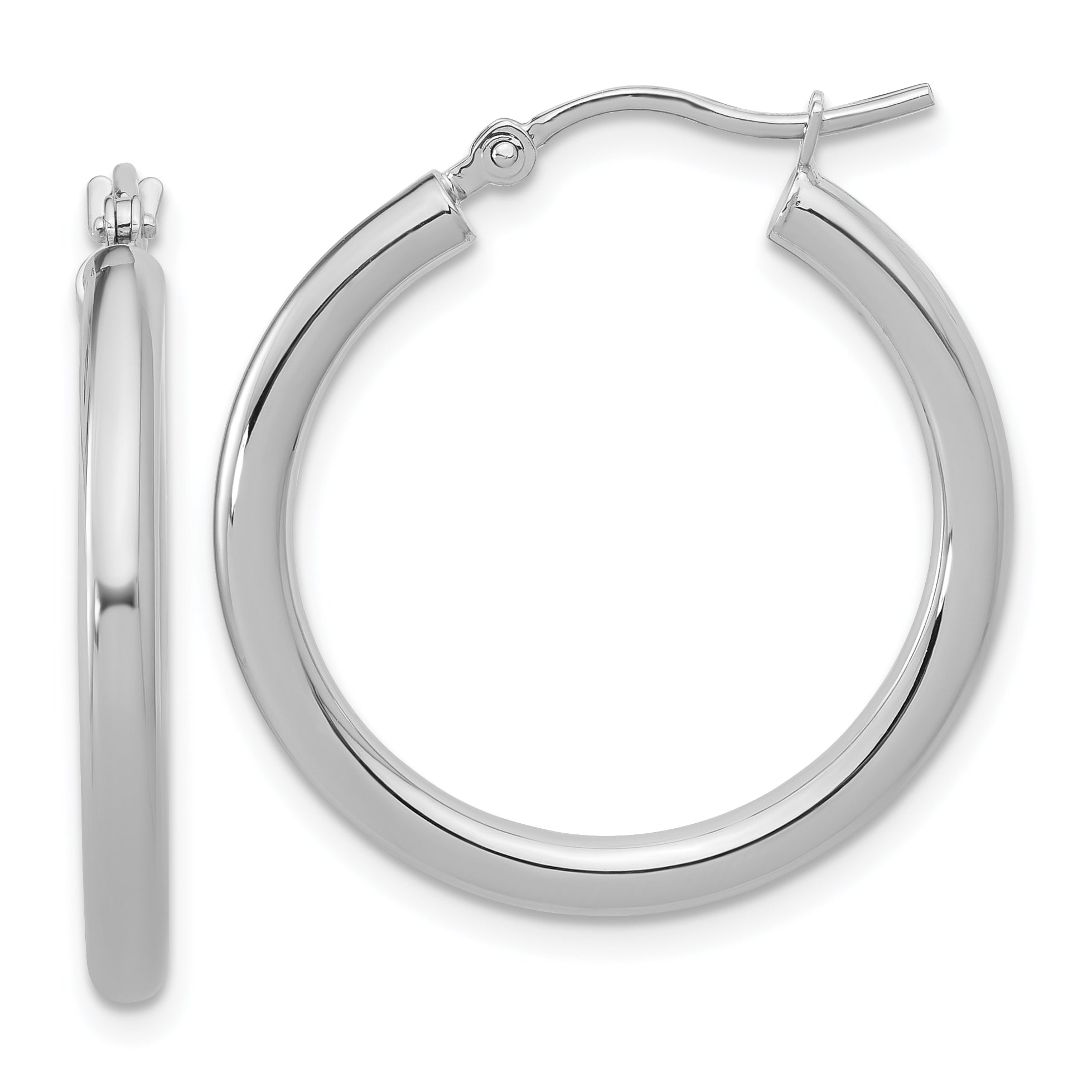 10k White Gold Polished 2.5mm Lightweight Tube Hoop Earrings