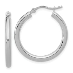 10k White Gold Polished 2.5mm Lightweight Tube Hoop Earrings