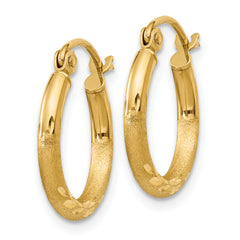 10k Satin and D/C 2mm Round Tube Hoop Earrings