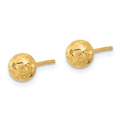 10K Polished/Satin and Diamond-cut Ball Post Earrings