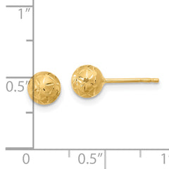 10K Polished/Satin and Diamond-cut Ball Post Earrings