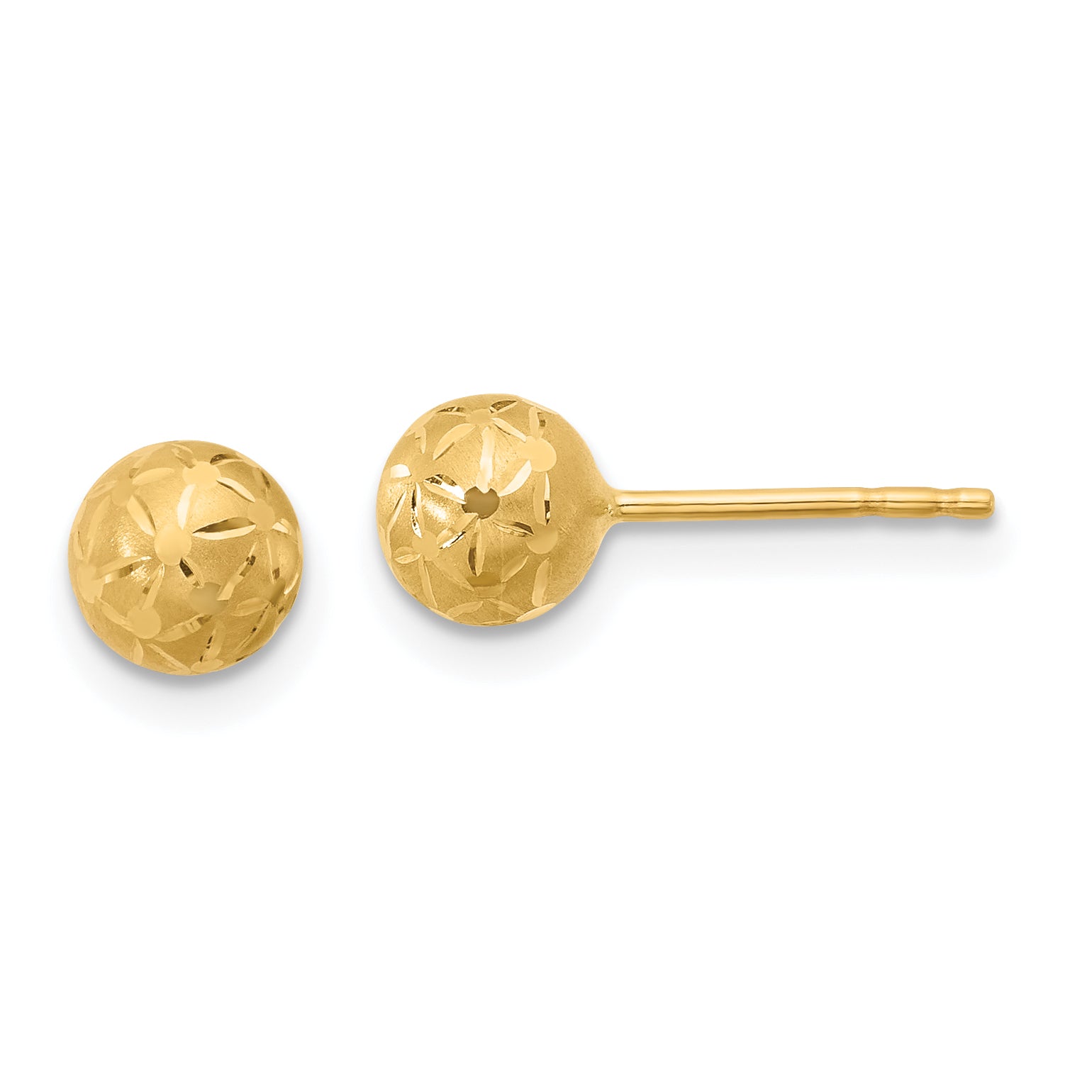 10K Polished/Satin and Diamond-cut Ball Post Earrings