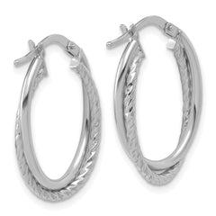 10K White Gold Polished Textured Oval Hoop Earrings