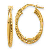 10K Gold Polished Textured Oval Hoop Earrings