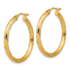 10K Polished and Grooved Round Hoop Earrings