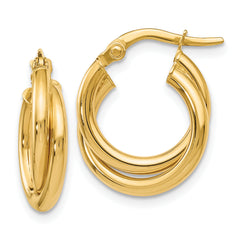 10K Polished Twisted Double Hoop Earrings