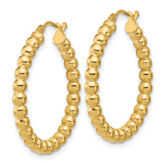 10K Polished Beaded Round Hoop Earrings