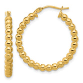 10K Polished Beaded Round Hoop Earrings