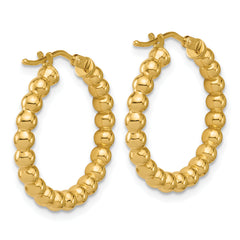 10K Polished Beaded Round Hoop Earrings