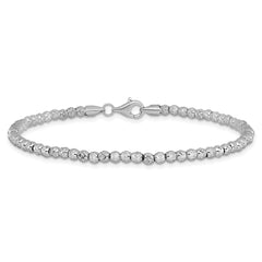 10K White Gold Polished D/C Beaded Bracelet