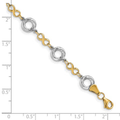 10K Two-tone Polished Textured Infinity Bracelet