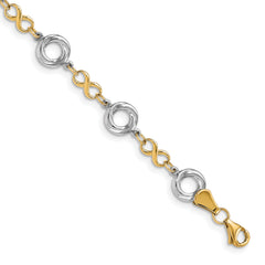 10K Two-tone Polished Textured Infinity Bracelet