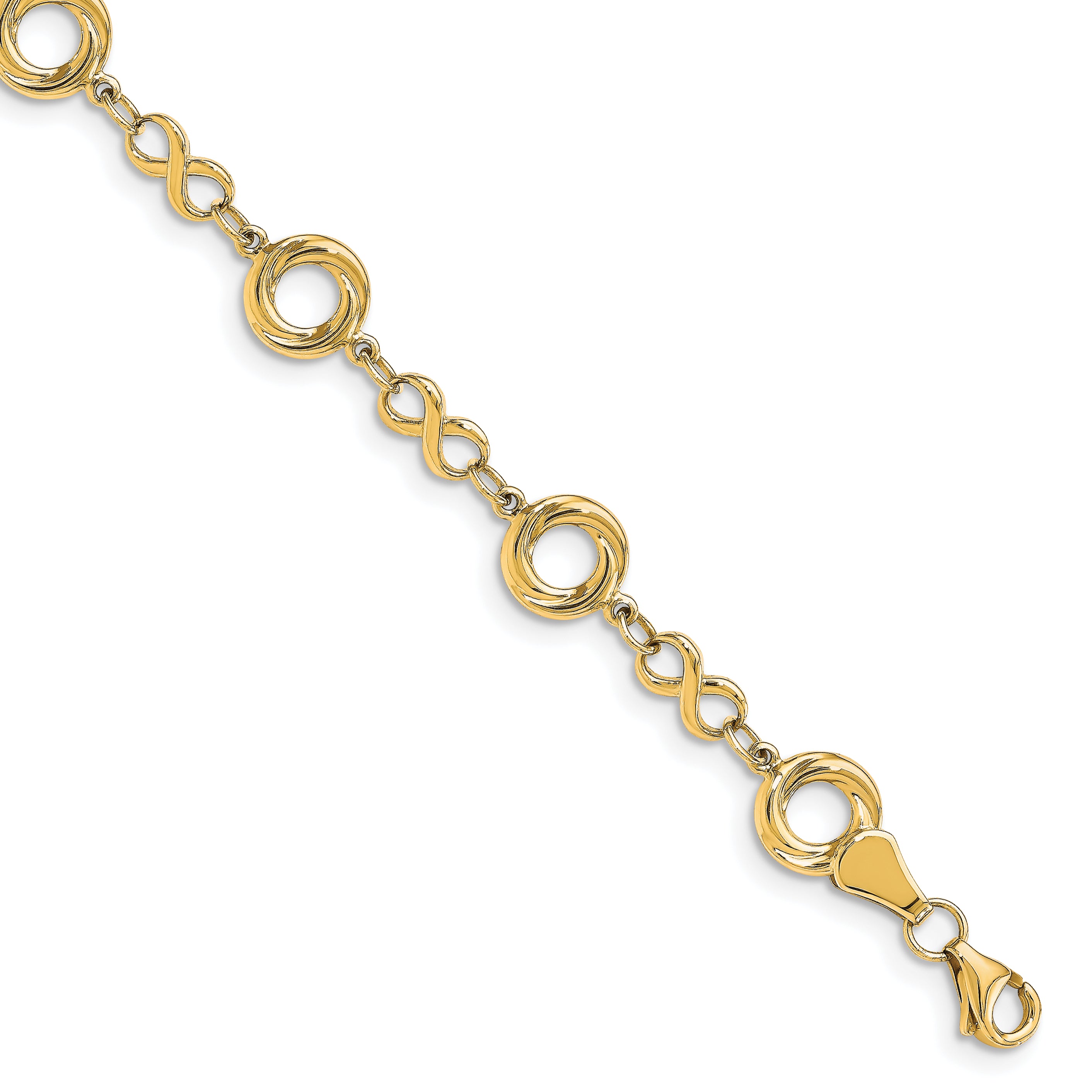 10K Polished Textured Infinity Link Bracelet