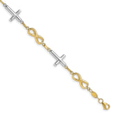 10K Two-tone Polished Cross and Infinity Bracelet