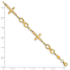 10K Polished Cross and Infinity Bracelet