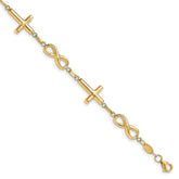 10K Polished Cross and Infinity Bracelet