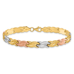 10K Tri-color Polished and Brushed Bracelet
