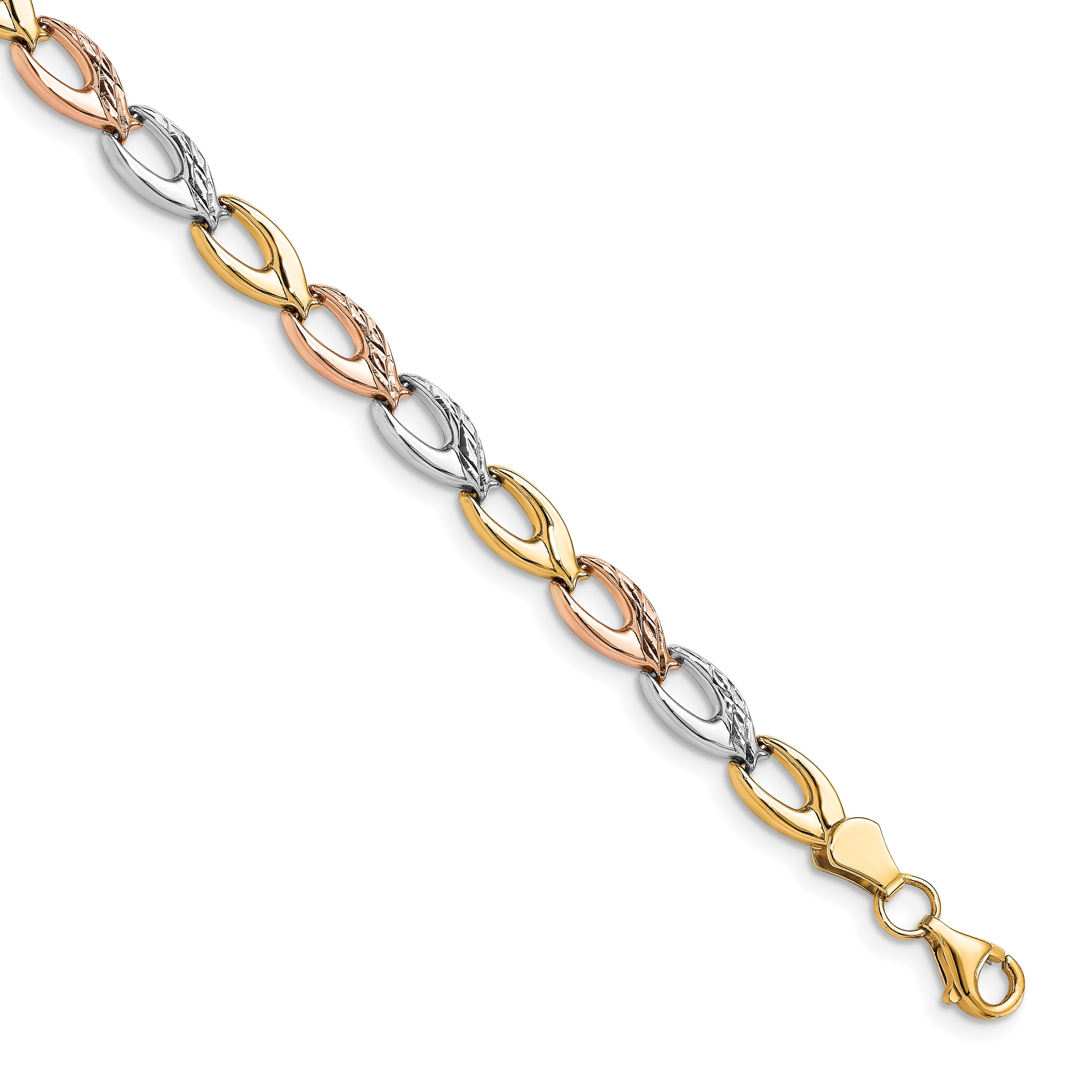 10K Tri-color Polished D/C Bracelet