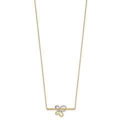 10K Rhodium-plated Polished D/C Butterfly Bar Necklace