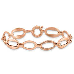 10k Rose Gold Polished and Textured Link Bracelet