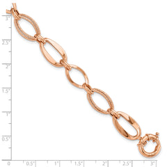 10k Rose Gold Polished and Textured Link Bracelet