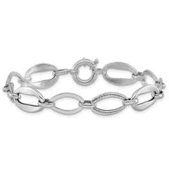 10k White Gold Polished and Textured Link Bracelet