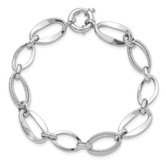 10k White Gold Polished and Textured Link Bracelet