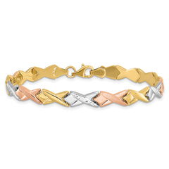 10k Tri-color Polished / Brushed and Diamond-cut Bracelet