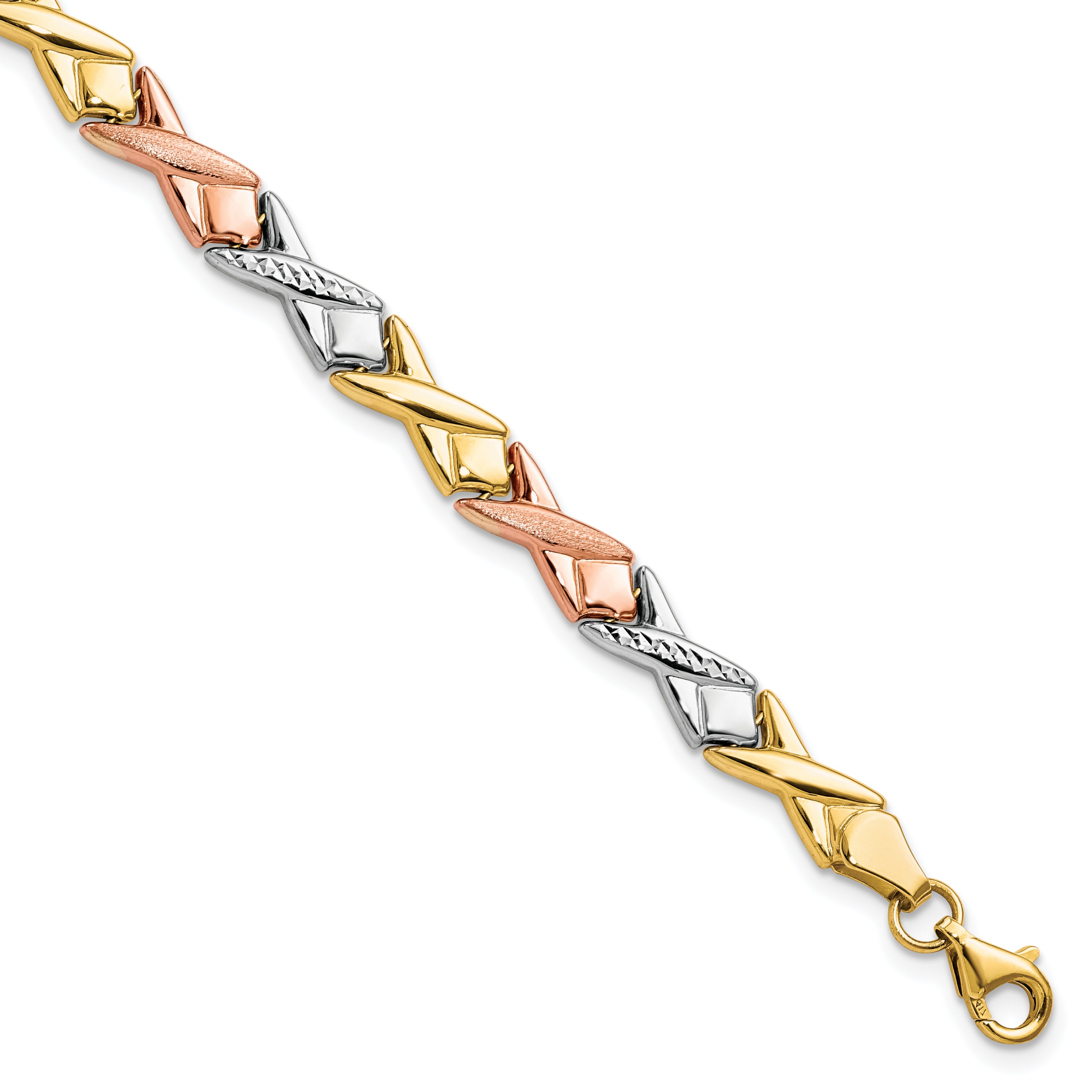 10k Tri-color Polished / Brushed and Diamond-cut Bracelet