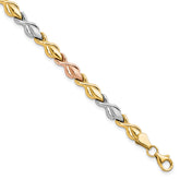 10k Tri-color Polished and Brushed Link Bracelet