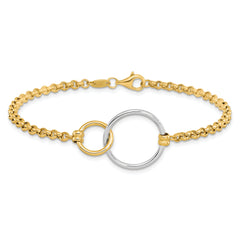 10k Two-tone Polished interlocking Circles Link Bracelet