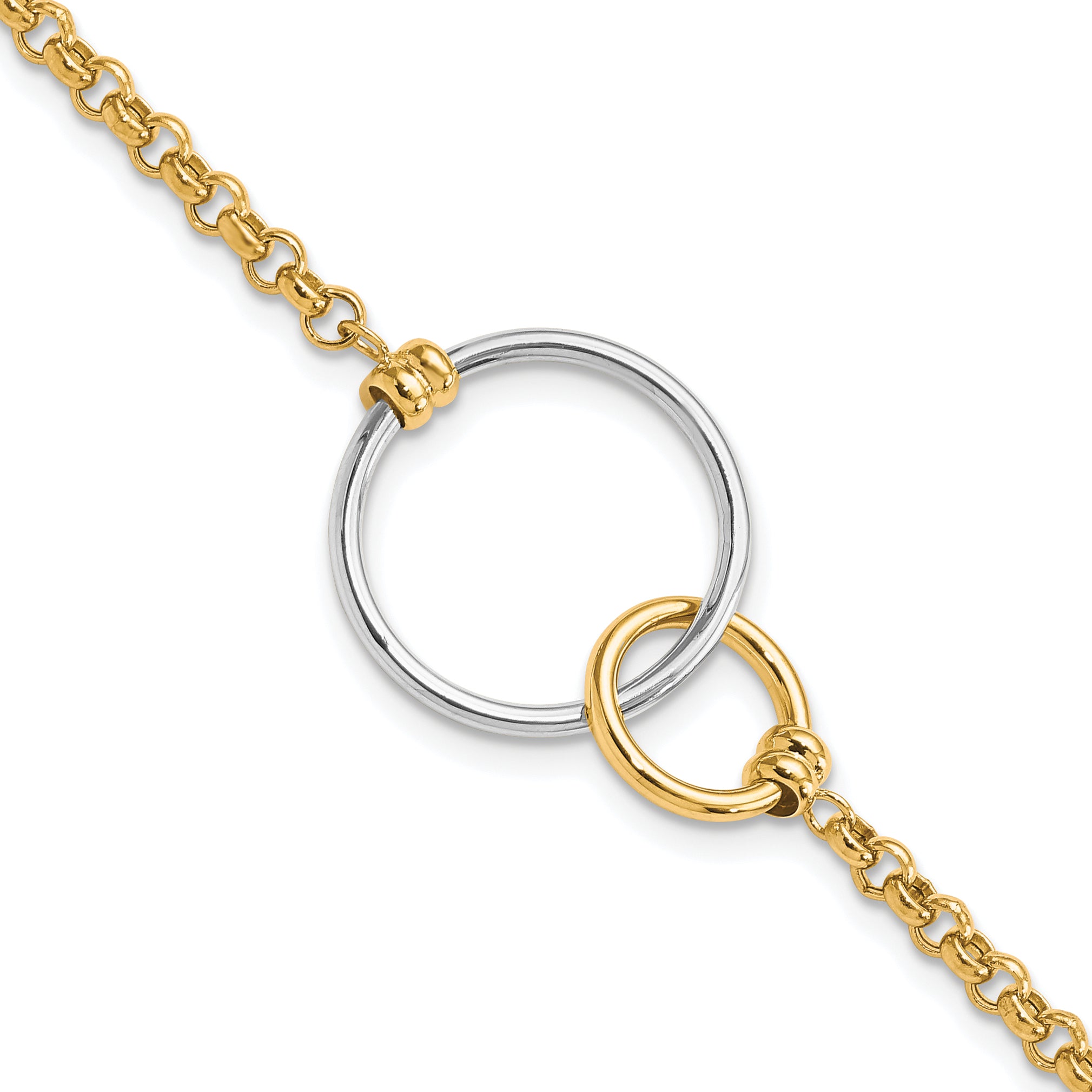 10k Two-tone Polished interlocking Circles Link Bracelet