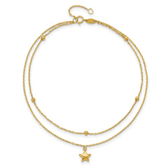 10K Polished 2-Strand Star 9in Plus 2in ext. Anklet