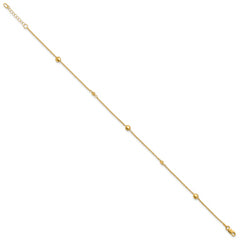 10K Polished and Dia-cut Fancy 10in Plus 1in ext. Anklet