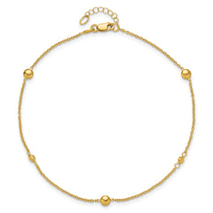 10K Polished and Dia-cut Fancy 10in Plus 1in ext. Anklet