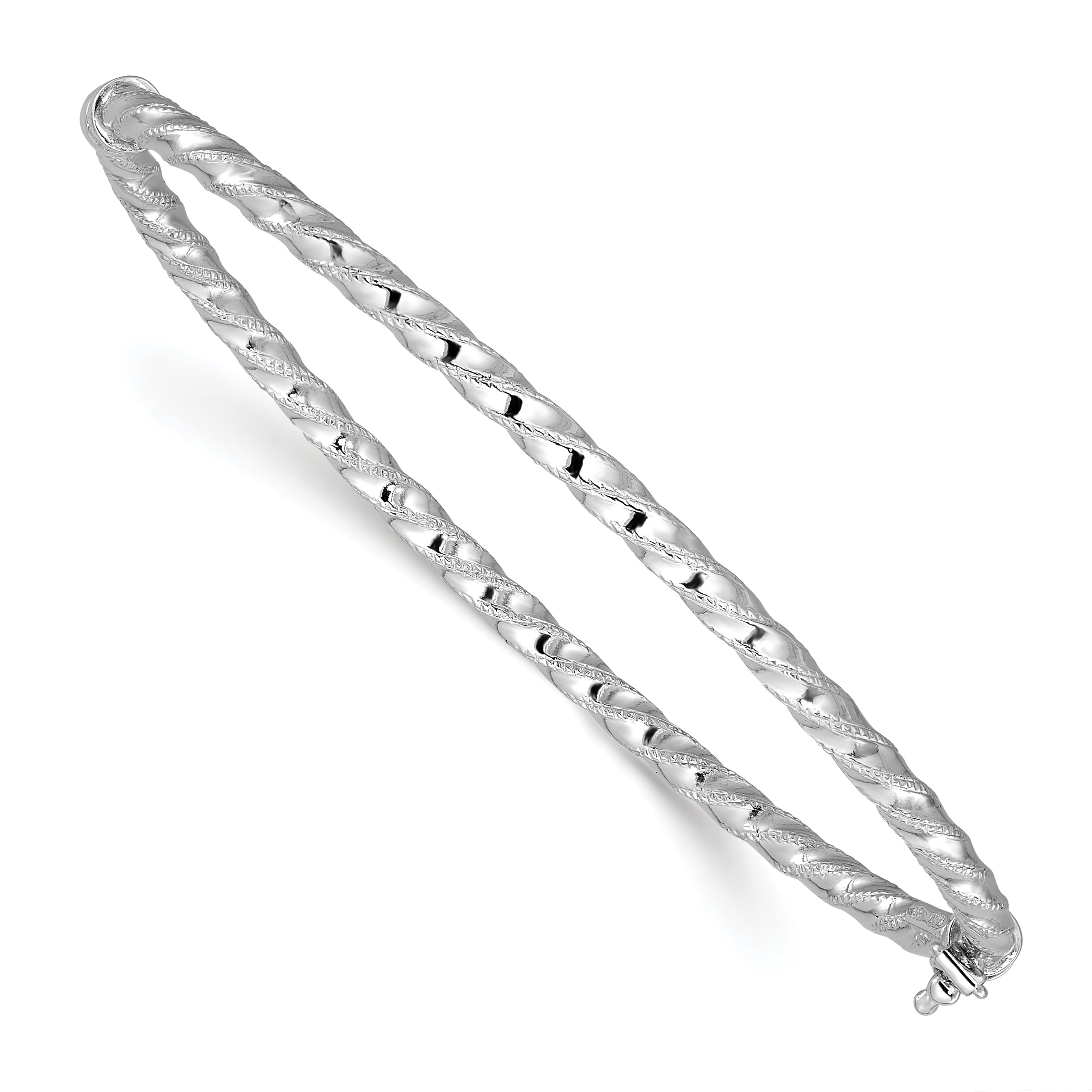 10K White Gold Polish/Textured/Twisted Hinged Bangle