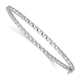 10K White Gold Polish/Textured/Twisted Hinged Bangle