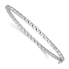 10K White Gold Polish/Textured/Twisted Hinged Bangle