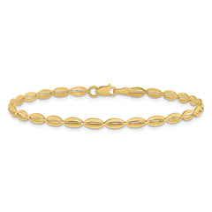 10K Polished and Textured Fancy Oval Link Bracelet