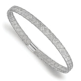 10K w/White RH-plating Fancy Stretch Bangle Bracelet