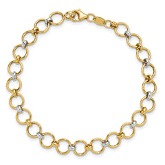 10K w/White Rhodium Polished Fancy Circle Link Bracelet