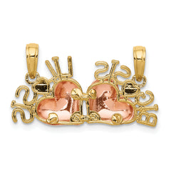 10k Rose & Yellow Gold With White Rhodium Big Sis/Lil Sis Break-a-part Pendant