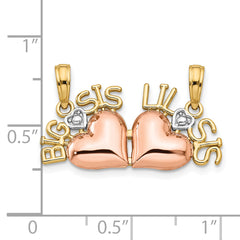 10k Rose & Yellow Gold With White Rhodium Big Sis/Lil Sis Break-a-part Pendant