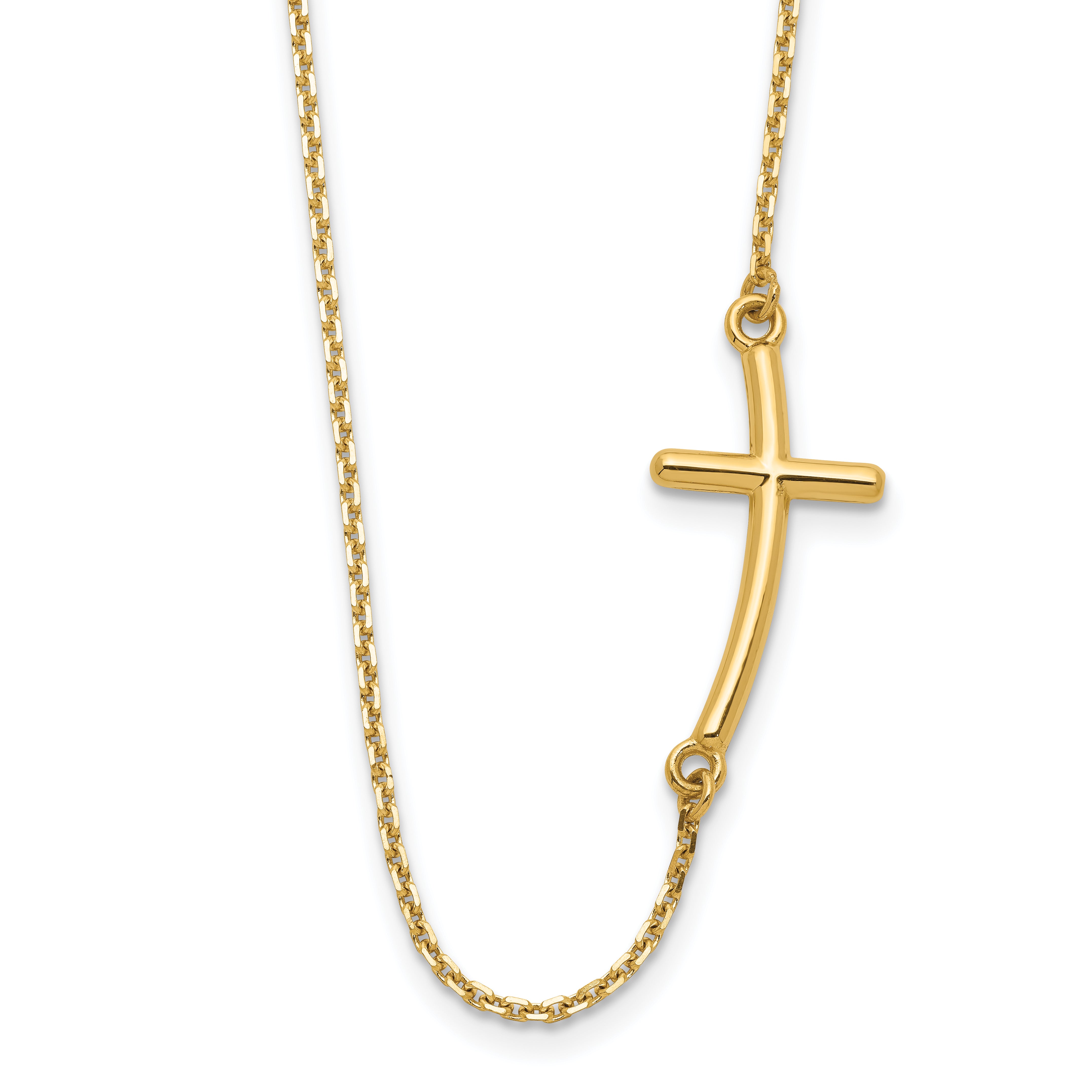10k Large Sideways Curved Cross Necklace