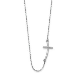 10k White Gold Large Sideways Curved Cross Necklace