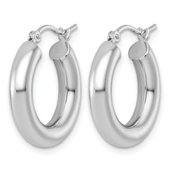 10k White Gold Polished 4mm Tube Hoop Earrings