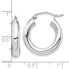 10k White Gold Polished 4mm Tube Hoop Earrings