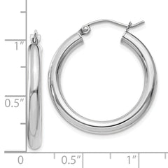 10k White Gold Polished 3mm Lightweight Tube Hoop Earrings